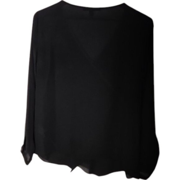 Jones New York black chiffon blouse with  trim size 12 - Picture 3 of 3